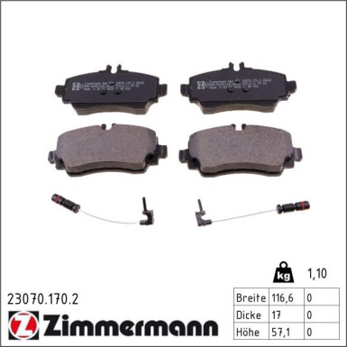 Zimmermann Bremsbelagsatz, Scheibenbremse 23070.170.2 Zimmermann Bremsbelagsatz, Scheibenbremse 23070.170.2