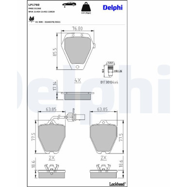 Delphi Bremsbelagsatz, Scheibenbremse LP1760 Delphi Bremsbelagsatz, Scheibenbremse LP1760