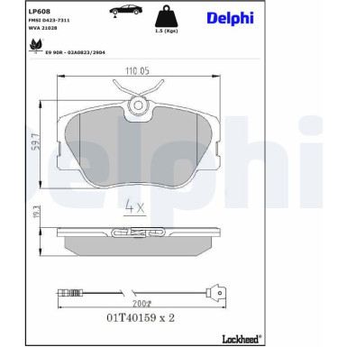 Delphi Bremsbelagsatz, Scheibenbremse LP608 Delphi Bremsbelagsatz, Scheibenbremse LP608