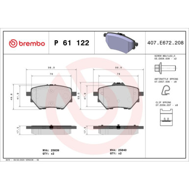 Brembo Bremsbelagsatz, Scheibenbremse PRIME LINE P 61 122 Brembo Bremsbelagsatz, Scheibenbremse PRIME LINE P 61 122