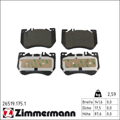 Zimmermann Bremsbelagsatz, Scheibenbremse 26519.175.1