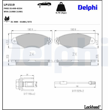 Delphi Bremsbelagsatz, Scheibenbremse LP1519 Delphi Bremsbelagsatz, Scheibenbremse LP1519