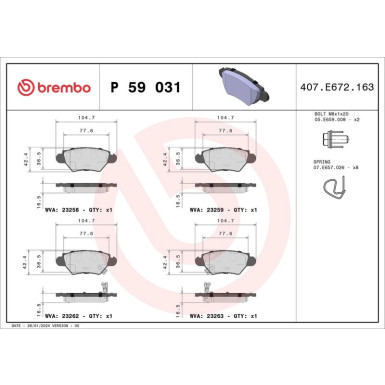 Brembo Bremsbelagsatz, Scheibenbremse PRIME LINE P 59 031 Brembo Bremsbelagsatz, Scheibenbremse PRIME LINE P 59 031