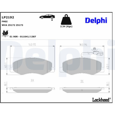 Delphi Bremsbelagsatz, Scheibenbremse LP2192 Delphi Bremsbelagsatz, Scheibenbremse LP2192