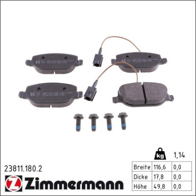 Zimmermann Bremsbelagsatz, Scheibenbremse 23811.180.2 Zimmermann Bremsbelagsatz, Scheibenbremse 23811.180.2
