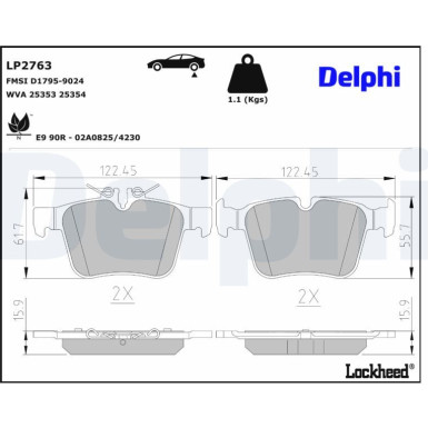 Delphi Bremsbelagsatz, Scheibenbremse LP2763 Delphi Bremsbelagsatz, Scheibenbremse LP2763