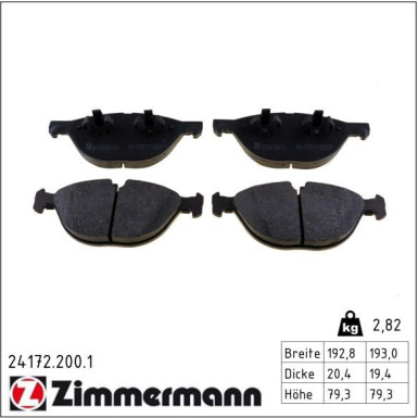 Zimmermann Bremsbelagsatz, Scheibenbremse 24172.200.1 Zimmermann Bremsbelagsatz, Scheibenbremse 24172.200.1