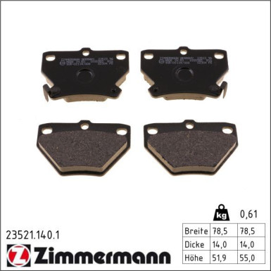 Zimmermann Bremsbelagsatz, Scheibenbremse 23521.140.1 Zimmermann Bremsbelagsatz, Scheibenbremse 23521.140.1
