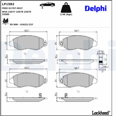 Delphi Bremsbelagsatz, Scheibenbremse LP1582 Delphi Bremsbelagsatz, Scheibenbremse LP1582