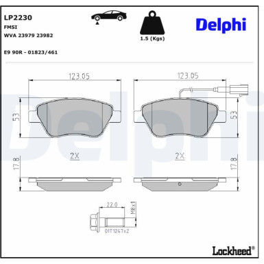 Delphi Bremsbelagsatz, Scheibenbremse LP2230 Delphi Bremsbelagsatz, Scheibenbremse LP2230