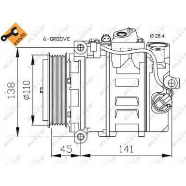 NRF 32214 Klimakompressor 7SEU17C, EASY FIT, 12V, PAG 46, mit PAG-Kompressoröl, mit Dichtring NRF 32214 Klimakompressor 7SEU17C, EASY FIT, 12V, PAG 46, mit PAG-Kompressoröl, mit Dichtring
