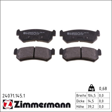 Zimmermann Bremsbelagsatz, Scheibenbremse 24071.145.1