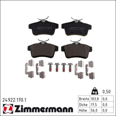 Zimmermann Bremsbelagsatz, Scheibenbremse 24922.170.1 Zimmermann Bremsbelagsatz, Scheibenbremse 24922.170.1