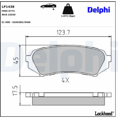Delphi Bremsbelagsatz, Scheibenbremse LP1438 Delphi Bremsbelagsatz, Scheibenbremse LP1438