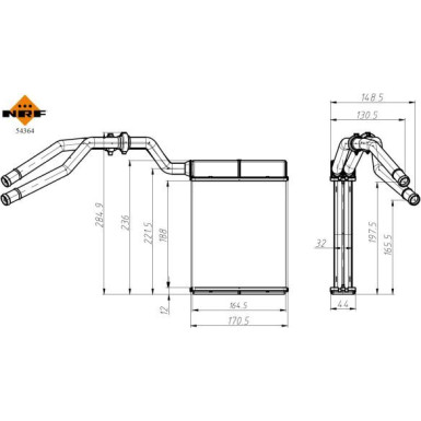 NRF Wärmetauscher, Innenraumheizung mit Rohr EASY FIT 54364