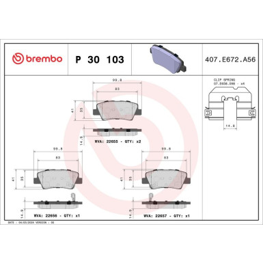 Brembo Bremsbelagsatz, Scheibenbremse PRIME LINE P 30 103