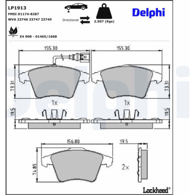 Delphi Bremsbelagsatz, Scheibenbremse LP1913 Delphi Bremsbelagsatz, Scheibenbremse LP1913