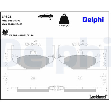 Delphi Bremsbelagsatz, Scheibenbremse LP821