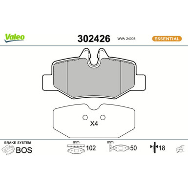 Valeo Bremsbelagsatz, Scheibenbremse ESSENTIAL 302426 Valeo Bremsbelagsatz, Scheibenbremse ESSENTIAL 302426