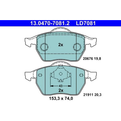 Bremsbelagsatz, Scheibenbremse ATE Ceramic 13.0470-7081.2 Bremsbelagsatz, Scheibenbremse ATE Ceramic 13.0470-7081.2