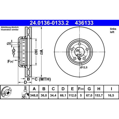 ATE 24.0136-0133.2 Bremsscheibe Ø348mm, 5x112,0, Verbundbremsscheibe, Belüftet, beschichtet, hochgekohlt ATE 24.0136-0133.2 Bremsscheibe Ø348mm, 5x112,0, Verbundbremsscheibe, Belüftet, beschichtet, hochgekohlt