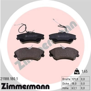 Zimmermann Bremsbelagsatz, Scheibenbremse 21188.180.1 Zimmermann Bremsbelagsatz, Scheibenbremse 21188.180.1