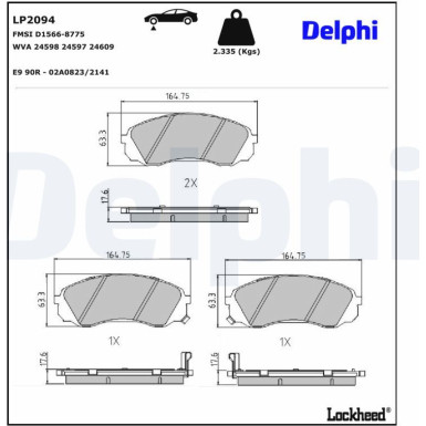 Delphi Bremsbelagsatz, Scheibenbremse LP2094 Delphi Bremsbelagsatz, Scheibenbremse LP2094