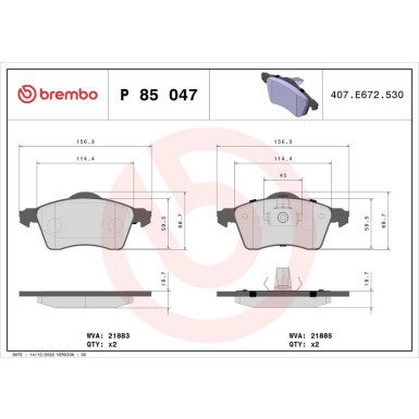 Brembo Bremsbelagsatz, Scheibenbremse PRIME LINE P 85 047