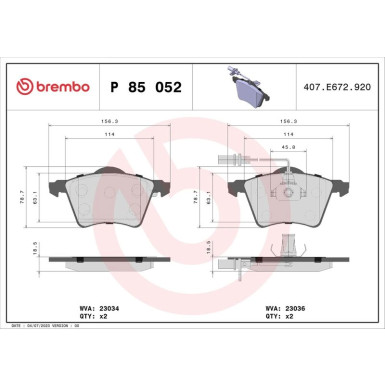 Brembo Bremsbelagsatz, Scheibenbremse PRIME LINE P 85 052