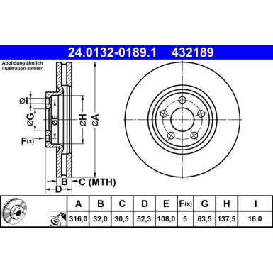 ATE 24.0132-0189.1 Bremsscheibe 316mm, 5x108,0, Belüftet, beschichtet ATE 24.0132-0189.1 Bremsscheibe 316mm, 5x108,0, Belüftet, beschichtet