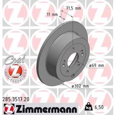 Zimmermann Bremsscheibe Coat Z 285.3517.20 Zimmermann Bremsscheibe Coat Z 285.3517.20
