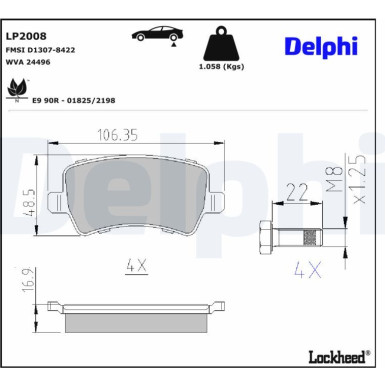 Delphi Bremsbelagsatz, Scheibenbremse LP2008
