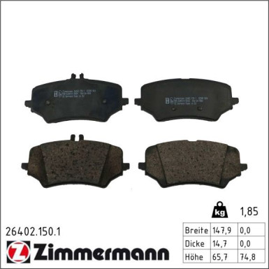 Zimmermann Bremsbelagsatz, Scheibenbremse 26402.150.1