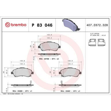 Brembo Bremsbelagsatz, Scheibenbremse PRIME LINE P 83 046