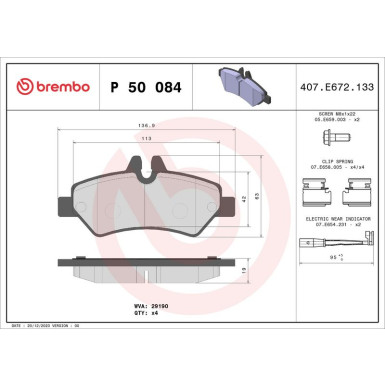 Brembo Bremsbelagsatz, Scheibenbremse PRIME LINE P 50 084 Brembo Bremsbelagsatz, Scheibenbremse PRIME LINE P 50 084