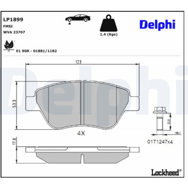 Delphi Bremsbelagsatz, Scheibenbremse LP1899 Delphi Bremsbelagsatz, Scheibenbremse LP1899