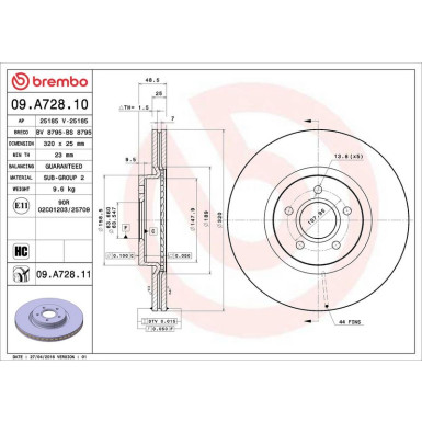 Brembo Bremsscheibe PRIME LINE - UV Coated 09.A728.11