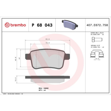 Brembo Bremsbelagsatz, Scheibenbremse PRIME LINE P 68 043 Brembo Bremsbelagsatz, Scheibenbremse PRIME LINE P 68 043