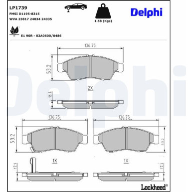 Delphi Bremsbelagsatz, Scheibenbremse LP1739 Delphi Bremsbelagsatz, Scheibenbremse LP1739