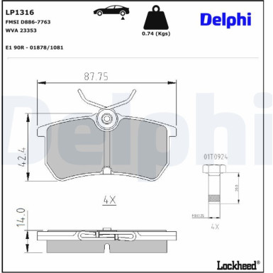 Delphi Bremsbelagsatz, Scheibenbremse LP1316 Delphi Bremsbelagsatz, Scheibenbremse LP1316