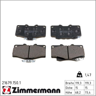 Zimmermann Bremsbelagsatz, Scheibenbremse 21679.150.1 Zimmermann Bremsbelagsatz, Scheibenbremse 21679.150.1