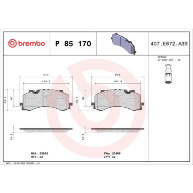 Bremsbelagsatz, Scheibenbremse P 85 170 Bremsbelagsatz, Scheibenbremse P 85 170
