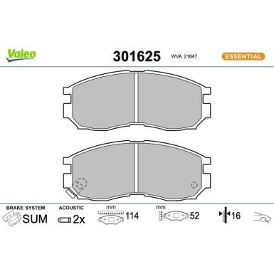Valeo Bremsbelagsatz, Scheibenbremse ESSENTIAL 301625 Valeo Bremsbelagsatz, Scheibenbremse ESSENTIAL 301625