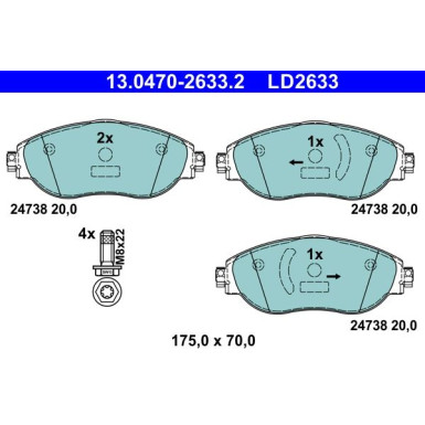 Bremsbelagsatz, Scheibenbremse ATE Ceramic 13.0470-2633.2
