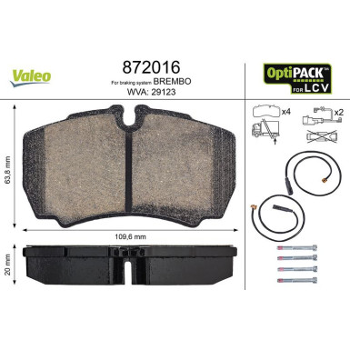 Valeo Bremsbelagsatz, Scheibenbremse OPTIPACK for LCV 872016 Valeo Bremsbelagsatz, Scheibenbremse OPTIPACK for LCV 872016