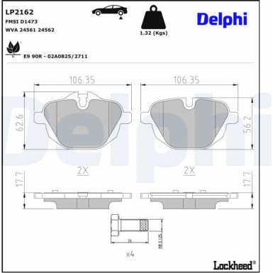 Delphi Bremsbelagsatz, Scheibenbremse LP2162 Delphi Bremsbelagsatz, Scheibenbremse LP2162