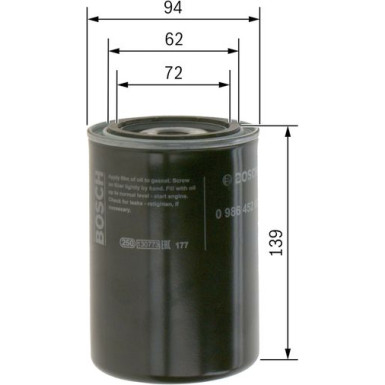 BOSCH 0 986 452 001 Ölfilter BOSCH 0 986 452 001 Ölfilter