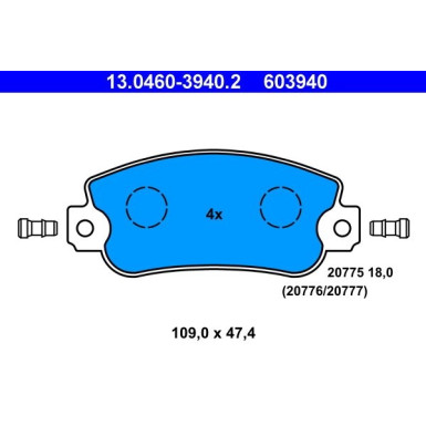ATE Bremsbelagsatz, Scheibenbremse 13.0460-3940.2 ATE Bremsbelagsatz, Scheibenbremse 13.0460-3940.2