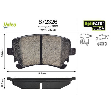 Valeo Bremsbelagsatz, Scheibenbremse OPTIPACK for LCV 872326