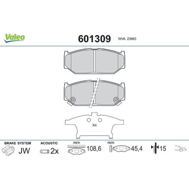Valeo Bremsbelagsatz, Scheibenbremse 601309 Valeo Bremsbelagsatz, Scheibenbremse 601309